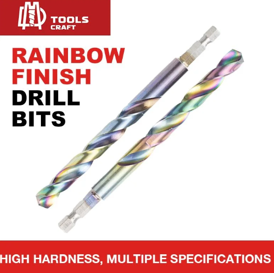 Brocas helicoidales con acabado arcoíris y vástago hexagonal totalmente rectificado HSS